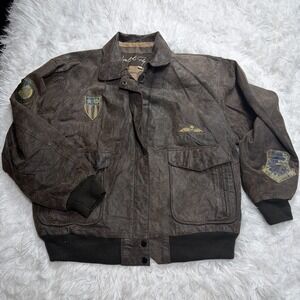 Vintage 80's Winlit Fly-Boys Mens Brown Bomber Leather Flight Jacket Size Medium